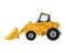 Bulldozer quarry machine. Stone wheel yellow digger. Backhoe front loader truck. Work tractor excavator. Vector