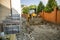 Bulldozer tractor in a yard under reconstruction works