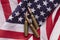 Bullet ammunition on a United states stars and stripes flag