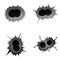 Bullet double hole on white background. set of double realisic metal bullet hole, damage effect. Vector illustration.
