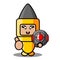 Bullet gun mascot costume holding diver helmet