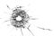 Bullet hole in the glass. Isolated on a white background.