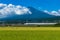 Bullet train, Shinkansen travel below Mt. Fuji in Japan