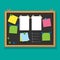 Bulletin board with paper notes, do list on black corkboard