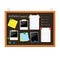 Bulletin board with paper notes, do list on black corkboard