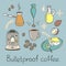 Bulletproof coffee. Color set. Vector sketch