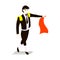 Bullfighter in a black suit and tie with cape in style flat