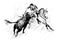 Bullfighter on horse with bull during corrida in Portugal