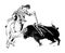 Bullfighter on horse with bull during corrida in Portugal