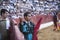 Bullfighter Luis Bolivar picking up the sword to kill the bull in the Bullring of Baeza