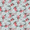 Bullfinch seamless pattern in flat simple style. Doodle floral b