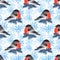 Bullfinch and snowflakes. Seamless pattern 1