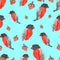 Bullfinches childrens hand drawing pattern seamless. Baby fabric texture