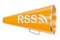 Bullhorn with RSS logo, 3D rendering