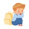 Bullied Boy Sitting with Backpack and Crying Because of Mockery and Sneer at School Vector Illustration