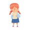 Bullied Redhead Girl Standing Suffering from Mockery and Sneer at School Vector Illustration