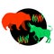 Bullish and bearish symbols. Stock market trends. Players on Exchange. Bulls and bears traders on a stock market.