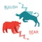 Bullish and bearish symbols. Stock market trends. Players on Exchange. Bulls and bears traders on a stock market.