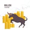 Bullish market. The chart and the indicator show an uptrend. Bull market on stock exchange. Bull among coins. Vector.