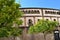 Bullring with trees and statue. Pontevedra, Galicia, Spain.