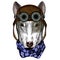 Bullterrier, dog. Portrait of cartoon animal. Aviator flying leather helmet with googles.