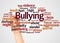 Bullying word cloud and hand with marker concept