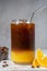Bumble coffee mix with orange juice and cold brew coffee with ice.