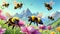 Bumblebee cartoon caricature funny flight flowers