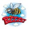 Bumblebee flying with the word buzz