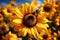 Bumblebee on vibrant sunflower, close up capturing natures pollination moment