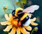 Bumblebee on yellow flower. Close-up digital oil painting