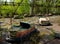 Bumper cars in abandoned amusement park in Pripyat town