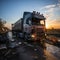 The bumper of the loading truck experienced an accident hitting a road divider and rocks