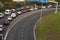 Bumper to bumper today. High angle shot of traffic congestion on the highway.