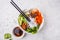 Bun cha salad bowl. Vietnamese rice noodle with beef and chilli