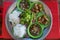 `Bun Cha` is a Vietnamese dish of grilled pork and noodle