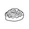 Bun frosting cinnamon roll vector black outline