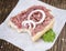 Bun with Mett (German cuisine; selective focus)