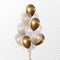 Bunch of 3d realistic vector balloons. Transparent, transparent with golden confetti circles, and golden. Good for birthday,