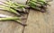 Bunch of asparagus tied with raffia cloth and cord