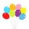 Bunch of balloons. Balloon set. Colorful transparent helium toy on string thread. Cute flying through the air, sky. Flat design.