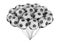 Bunch balloons in a form soccer balls with white and black segment. Big football feast, holiday