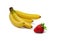 Bunch of bananas and strawberrie isolated on a white