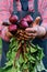 Bunch of Beetroot harvest in farmer hands