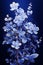 a bunch of blue flowers on a black background.Gouache Painting Indigo Thyme, Perfect for Wall Art.