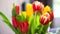 Bunch bouquet of colourful tulips close up natural light