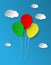 Bunch of bright paper balloons on blue background.