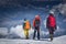 a bunch of climbers in the mountains. Climbing and mountaineering sport. Teamwork concept.