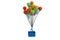 A bunch of colorful balloons hanging basket,3D illustration.