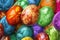 Bunch Of Colorful Hand Painted Easter Eggs Decorated With Weed Leaves Imprints